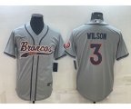 Denver Broncos #3 Russell Wilson Gray With Patch Cool Base Stitched Baseball Jersey