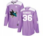 Adidas San Jose Sharks #36 Jannik Hansen Authentic Purple Fights Cancer Practice NHL Jersey