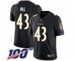 Baltimore Ravens #43 Justice Hill Black Alternate Vapor Untouchable Limited Player 100th Season Football Jersey