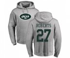New York Jets #27 Darryl Roberts Ash Name & Number Logo Pullover Hoodie