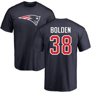 New England Patriots #38 Brandon Bolden Navy Blue Name & Number Logo T-Shirt