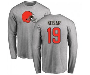 Cleveland Browns #19 Bernie Kosar Ash Name & Number Logo Long Sleeve T-Shirt