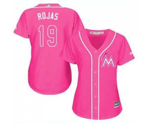 Women\'s Miami Marlins #19 Miguel Rojas Authentic Pink Fashion Cool Base Baseball Jersey
