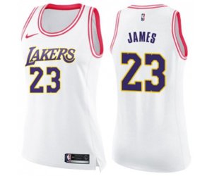 Women\'s Los Angeles Lakers #23 LeBron James Swingman White Pink Fashion Basketball Jersey