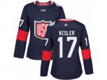 Women Adidas Team USA #17 Ryan Kesler Premier Navy Blue Away 2016 World Cup Hockey Jersey