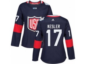 Women Adidas Team USA #17 Ryan Kesler Premier Navy Blue Away 2016 World Cup Hockey Jersey