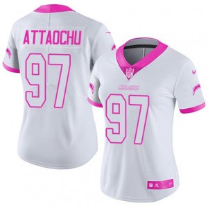 Women Los Angeles Chargers #97 Jeremiah Attaochu Limited White Pink Rush Fashion NFL Jersey