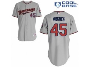 Minnesota Twins #45 Phil Hughes Replica Grey Road Cool Base MLB Jersey