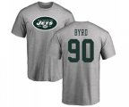 New York Jets #90 Dennis Byrd Ash Name & Number Logo T-Shirt