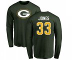 Green Bay Packers #33 Aaron Jones Green Name & Number Logo Long Sleeve T-Shirt