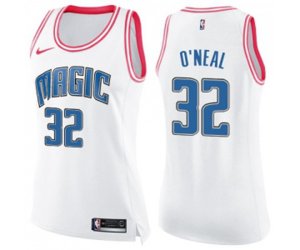 Women\'s Orlando Magic #32 Shaquille O\'Neal Swingman White Pink Fashion Basketball Jersey