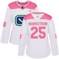 Women Vancouver Canucks #25 Jacob Markstrom Authentic White Pink Fashion NHL Jersey