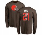 Cleveland Browns #21 Denzel Ward Brown Name & Number Logo Long Sleeve T-Shirt
