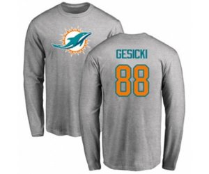 Miami Dolphins #88 Mike Gesicki Ash Name & Number Logo Long Sleeve T-Shirt