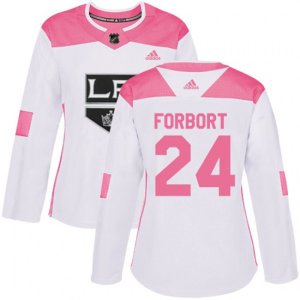 Women\'s Los Angeles Kings #24 Derek Forbort Authentic White Pink Fashion NHL Jersey
