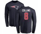 New England Patriots #8 Jamie Collins Navy Blue Name & Number Logo Long Sleeve T-Shirt