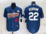 Los Angeles Dodgers #22 Clayton Kershaw Number Rainbow Blue Red Pinstripe Mexico Cool Base Nike Jersey