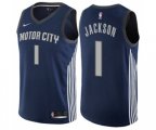 Detroit Pistons #1 Reggie Jackson Authentic Navy Blue NBA Jersey - City Edition