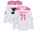 Women Adidas St. Louis Blues #71 Vladimir Sobotka Authentic White Pink Fashion NHL Jersey