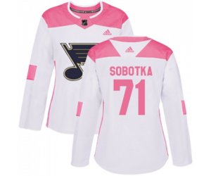 Women Adidas St. Louis Blues #71 Vladimir Sobotka Authentic White Pink Fashion NHL Jersey