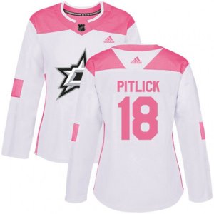 Women\'s Dallas Stars #18 Tyler Pitlick Authentic White Pink Fashion NHL Jersey