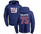 New York Giants #75 Jon Halapio Royal Blue Name & Number Logo Pullover Hoodie