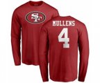 San Francisco 49ers #4 Nick Mullens Red Name & Number Logo Long Sleeve T-Shirt