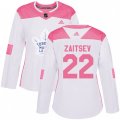 Women Toronto Maple Leafs #22 Nikita Zaitsev Authentic White Pink Fashion NHL Jersey