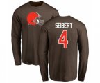 Cleveland Browns #4 Austin Seibert Brown Name & Number Logo Long Sleeve T-Shirt