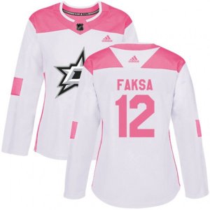 Women\'s Dallas Stars #12 Radek Faksa Authentic White Pink Fashion NHL Jersey