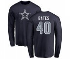 Football Dallas Cowboys #40 Bill Bates Navy Blue Name & Number Logo Long Sleeve T-Shirt