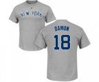MLB Nike New York Yankees #18 Johnny Damon Gray Name & Number T-Shirt