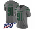New York Jets #91 Bronson Kaufusi Limited Gray Inverted Legend 100th Season Football Jersey