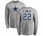 Dallas Cowboys #22 Emmitt Smith Ash Name & Number Logo Long Sleeve T-Shirt