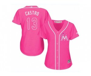 Women\'s Miami Marlins #13 Starlin Castro Pink Fashion Stitched MLB Jersey