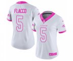 Women Baltimore Ravens #5 Joe Flacco Limited White Pink Rush Fashion Football Jersey