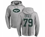 New York Jets #79 Brent Qvale Ash Name & Number Logo Pullover Hoodie