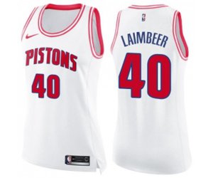 Women\'s Detroit Pistons #40 Bill Laimbeer Swingman White Pink Fashion Basketball Jersey