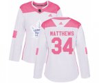 Women Toronto Maple Leafs #34 Auston Matthews Authentic White Pink Fashion NHL Jersey