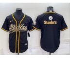 Pittsburgh Steelers Black Team Big Logo With Patch Cool Base Stitched Baseball Jersey