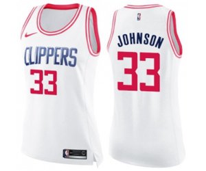 Women\'s Los Angeles Clippers #33 Wesley Johnson Swingman White Pink Fashion Basketball Jersey