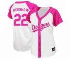 Women's Los Angeles Dodgers #22 Clayton Kershaw Authentic White Pink Splash Fashion Baseball Jersey