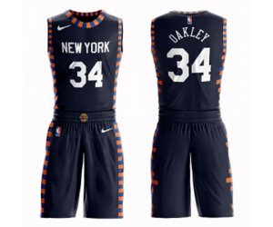 New York Knicks #34 Charles Oakley Swingman Navy Blue Basketball Suit Jersey - City Edition