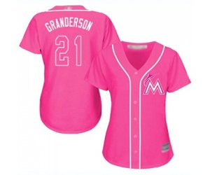 Women\'s Miami Marlins #21 Curtis Granderson Authentic Pink Fashion Cool Base Baseball Jersey