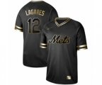 New York Mets #12 Juan Lagares Authentic Black Gold Fashion Baseball Jersey