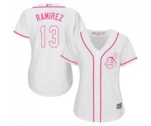 Women\'s Cleveland Indians #13 Hanley Ramirez Replica White Fashion Cool Base Baseball Jersey