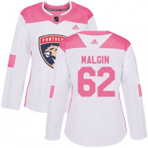 Women\'s Florida Panthers #62 Denis Malgin Authentic White Pink Fashion NHL Jersey