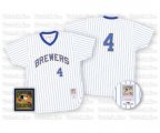 Milwaukee Brewers #4 Paul Molitor Replica White Blue Strip Throwback Baseball Jersey