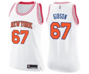 Women\'s New York Knicks #67 Taj Gibson Swingman White Pink Fashion Basketball Jersey