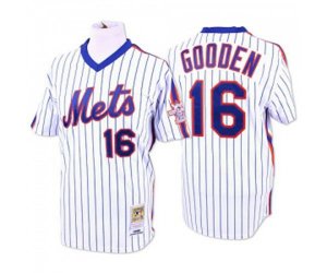 New York Mets #16 Dwight Gooden Authentic White Blue Strip Throwback Baseball Jersey